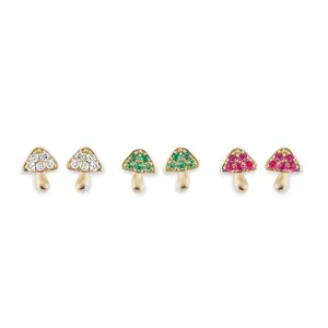 925 Sterling Silver Women Jewelry Banhado A Ouro Esmeralda Rubi Zircão Mushroom Stud Earring Para Mulheres Jóias