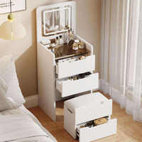 Table de toilette moderne et élégante pour femmes avec miroir éclairé par LED et rangement avec tiroirs, bureau de maquillage pour chambre à coucher