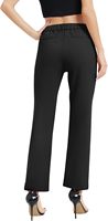 Pantalon décontracté pour femme, coupe droite classique, taille élastique, devant plat, confortable, avec poches, longueur intégrale, motif uni