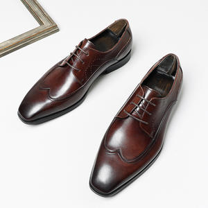 Chaussures habillées pour homme en cuir véritable, style brogue patchwork, à bout rond, à lacets, imperméables, polyvalentes, pour l'automne et les mariages - Product Image 4