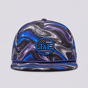 Casquette de golf unisexe à visière plate, style snapback, avec patch PVC imperméable, 5 panneaux, perforée et respirante, coloris violet et bleu - Product Image 2