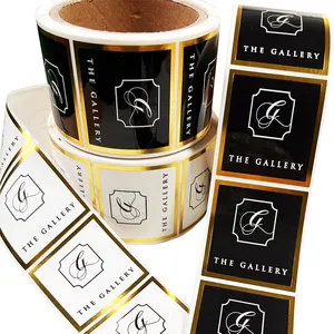 Custom Printing Logo Roll Black / White Background With Frame Gold Stamping Vinyl Waterproof Package Sticker Label For Bottle