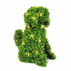 High Quality Animal Grass Dog Shape Boxwood Topiary Plastic Artificial Animals With LED Light