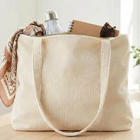 Sac fourre-tout en velours côtelé, grand sac à bandoulière souple de couleur unie, sac de shopping réutilisable décontracté pour femmes, pour le travail quotidien et l'école