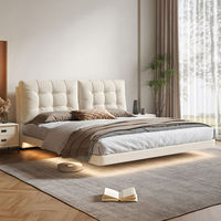 Lit Flottant Nuageux Luxueux et Doux, Ensemble de Lit King Size Blanc Crème Minimaliste Moderne, Tissu Suspendu Rembourré Durable et Gain de Place