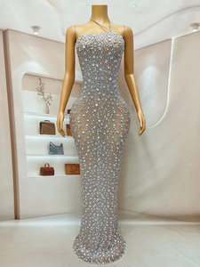 노반스 Y4538 도매 의류 럭셔리 신상품 프로모션 드레스 2024 우아한 크리스탈 장식 클럽 섹시 나이트 드레스 여성용 - Product Image 3