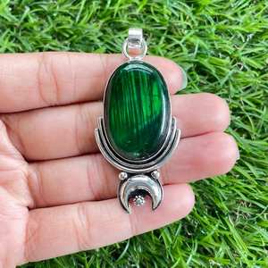 Pendentif en labradorite verte en argent sterling 925 Bijoux en pierres précieuses faits à la main avec rhodium et plaqué or LABRADORITE GEMSTONE - Product Image 4