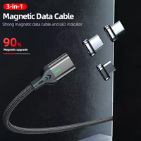 Cable de Carga Magnético USB 3 en 1 al por Mayor, Carga Rápida de 3A, Trenzado de PVC/Nylon, OEM para Smartphones iOS y Android
