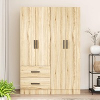 Armoire autoportante sur mesure couleur naturelle à 4 portes avec tringle de suspension, étagères et 2 tiroirs