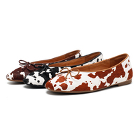 Ballerines légères et souples en cuir véritable à imprimé vache avec nœud pour femme – Printemps, été, automne