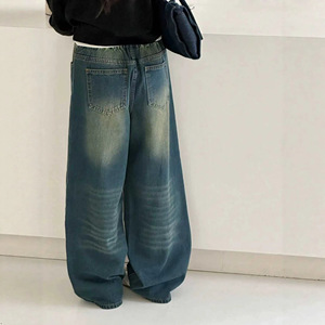 Jean large en denim délavé pour adolescentes, coupe ample et douce, longueur intégrale, pour le quotidien et le style urbain, personnalisable - Product Image 2