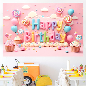 Bonbonfarbener 3D-Effekt Eiscreme-Lollipop Hintergrund Partybanner für Kinder Mädchen Geburtstagsdekoration - Product Image 3