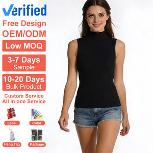 Fabricant de pulls <span class=keywords><strong>sans</strong></span> manches en <span class=keywords><strong>tricot</strong></span> côtelé à col montant en fil glacé pour femmes, OEM ODM - Product Image 1