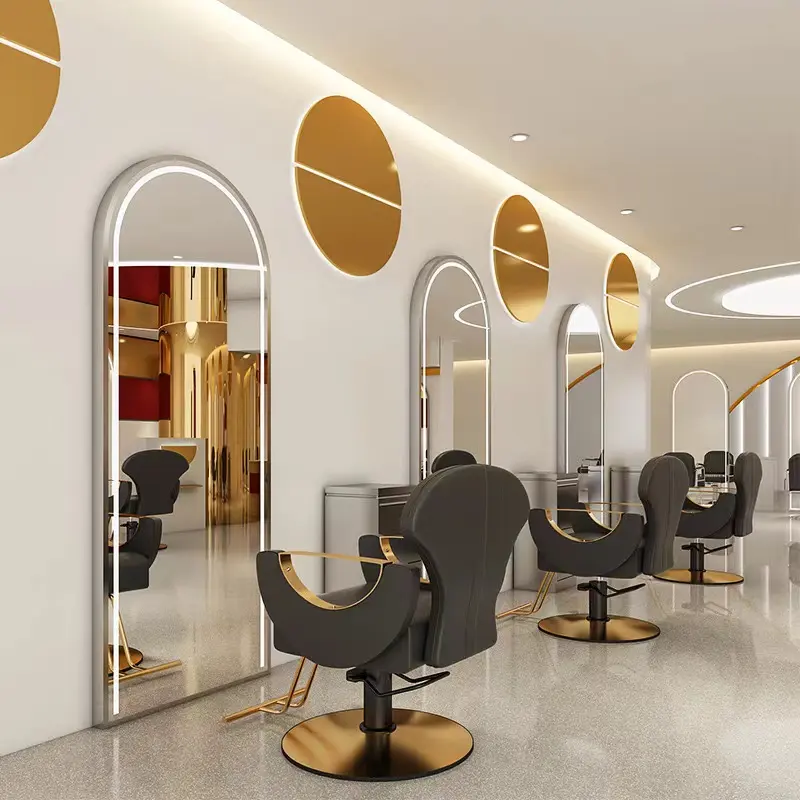Diant beauty salon high quality gold mirror station new design beauty salon Led lighting stainless steel mirror