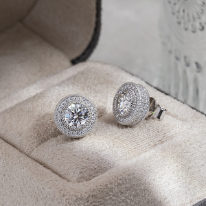 MSE-809 Joyería Messi Plata 925, Aretes con Halo Ancho y Diamantes Cultivados en Laboratorio - Product Image 2