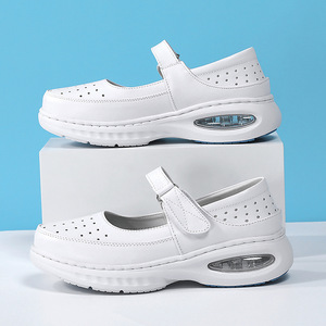Chaussures d'infirmière en cuir blanc de deuxième couche pour femmes chaussures de travail médical rembourrées creuses douces et respirantes antidérapantes - Product Image 6