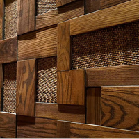 Panneaux muraux vintage en bois massif, mosaïque de carreaux de bois, rotin tissé, style chinois médiéval, pour salon, café, restaurant, décoration intérieure