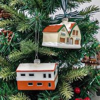 Maisons de village de Noël personnalisées en verre, ornements peints à la main, miniatures de chalets, décorations suspendues pour arbre, vente en gros