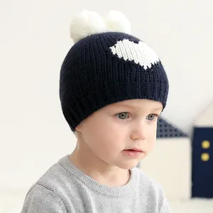 2020 Atacado Baby Boy Girl Inverno Malha Chapéus Bonitos Beanie Chapéus bonitos com desenhos de coração gorro de bebe baby hats