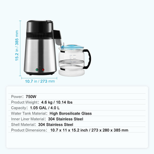 Distillateur d'eau électrique en acier inoxydable 4L 1,05 <span class=keywords><strong>gallon</strong></span> Purificateur d'eau pure Filtre pour la maison Comptoir de cuisine Fabricant d'eau distillée - Product Image 5