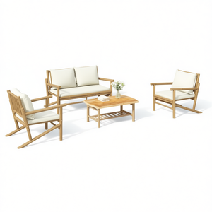 Ensemble de salon de jardin modulaire en bambou naturel, mobilier d'extérieur 4 places, style tropical - Product Image 1