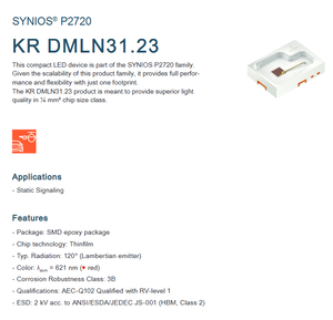 Meilleur prix pour les puces LED OSRAM KR DMLN31.23, couleur rouge unique, 612-630 nm, SYNIOS P2720, dimmable, garantie de 3 ans - Product Image 2