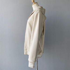 Moda primavera autunno ampia all'ingrosso con cappuccio popolare alta qualità Custom cerniera Design <span class=keywords><strong>Beige</strong></span> breve <span class=keywords><strong>giacca</strong></span> di vera <span class=keywords><strong>pelle</strong></span> donna - Product Image 3