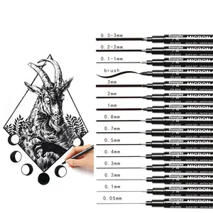 High quality pigment liner fineliner pen Water Based Brush Markers Different Tip Black Fineliner Sketch Pen