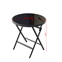Table pliante carrée en verre avec structure en métal noir et acier inoxydable, idéale pour le jardin, la plage et la terrasse des restaurants