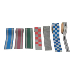 Factory Price High Visibility Customized Sew On Silver Green Fabric Reflective Checkered Tape For Clothing