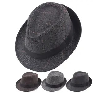 Пользовательская Оптовая Продажа Дешевая мужская полосатая тканая Федора Трилби шляпа зимняя Классическая фетровая шляпа для мужчин