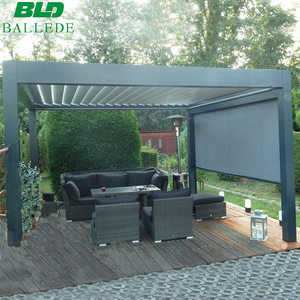 Pergola de jardin en aluminium, pergola rétractable électrique imperméable avec rideaux automatiques et éclairage LED - Product Image 5