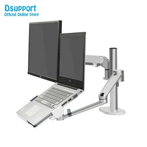 OL-3S En Aluminium Hauteur Réglable Bureau Double Bras 17-32 pouces Support De Moniteur + 12-17 pouces Ordinateur Portable Support de Mouvement Complet Bras de Montage