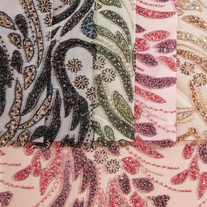 Заводская изготовленная на заказ Тюлевая кружевная ткань из органзы, жаккардовая ткань, разноцветная красная кружевная ткань с бусинами - Product Image 5