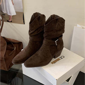 Bottines à talons hauts tendance pour femmes, bottes mi-hautes et à la cheville avec talon épais pour les soirées d'hiver, les sorties nocturnes et le style quotidien - Product Image 4