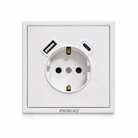 MOQ 400 pièces, Usine PHIDIAS, Prise murale USB Type C 20W PD, Norme UE, 16A, 2 ports, Panneau ignifuge blanc
