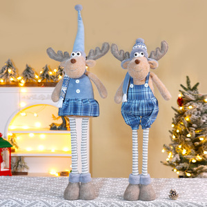 Figurines de Noël extensibles en tissu : Père Noël, Bonhomme de neige, Renne, à carreaux bleus, 31-50 cm, pour décoration de fêtes - Product Image 2