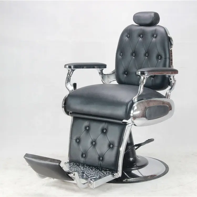 Équipement ergonomique pour Salon de coiffure, chaises de barbier classiques, rouges et noires, pivotante et rehaussantes avec accessoires argentés, de haute qualité