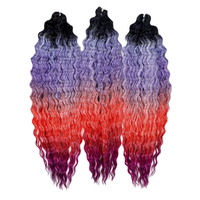 Extensions de cheveux synthétiques ondulés pour femmes, couleur ombrée violet-rouge, effet vague d'eau, pour tresses au crochet