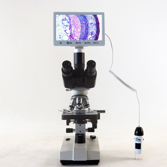 Portable 7" LCD 2.0M LCD Screen 1600X Biological Digital USB Trinocular TV Head Microscope with Handheld Blood Cell Test