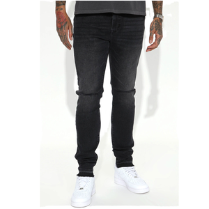 Faible MOQ – Nouvelle Collection : Jean Tricoté Respirant Coupe Droite Grande Taille pour Homme, Imprimé Léopard, Style Hip Hop Streetwear, Couleur Noire Unie, Printemps - Product Image 1