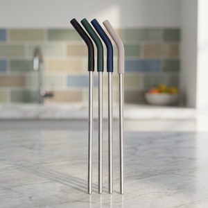 Reusable <b>Metal</b> Drinking <b>Straws</b> 4-Pack Minimalist Design Bendable Stainless Steel Bar Accessories Multi-Color Options - Product Image 5