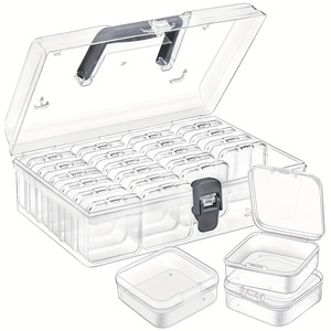 <b>Large</b> Capacity 24 Grid 5.5" Square Portable Storage <b>Box</b> PC <b>Plastic</b> with Buckle Home Desktop Classification Organizer - Product Image 1
