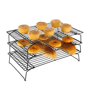 Big Carbon Steel 3-Tier Stackable Non-stick Wire Cooling Rack for Cookies Cake Baking 40*25CM