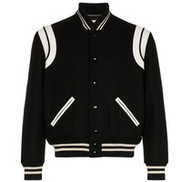 Nouveau blouson aviateur en laine mélangée personnalisé OEM pour hommes, veste de baseball patchwork à rayures boutonnée de grande taille