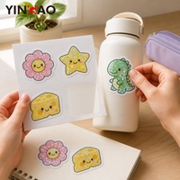 Lembar Stiker Kiss Cut Kustom Film Kaca Pecah Prisma Dinosaurus Bunga Keju Stiker Vinyl Tahan Air untuk Botol Air Jurnal