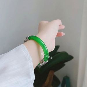 Brazalete Vintage con Degradado Verde, Imitación de Jade Blanco Hetian, Brazalete Sencillo de Estilo Chino Retro con Dije de Ópalo - Product Image 5