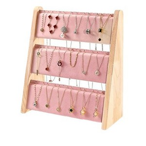 Three Tier Wooden <b>Necklace</b> Display Rack 31x34x13cm Jewelry Storage Stand For Home Use - Product Image 5