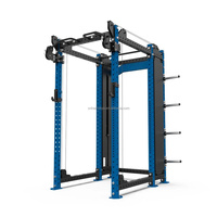 Rack complet compact avec deux zones de squat et barres de traction intégrées, équipement de gym commercial avec rangement intégré