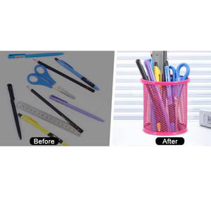 Foska monocolore confezionato blu verde rosso viola stile moderno scuola a base rotonda rete metallica pentola per la conservazione della scrivania - Product Image 5